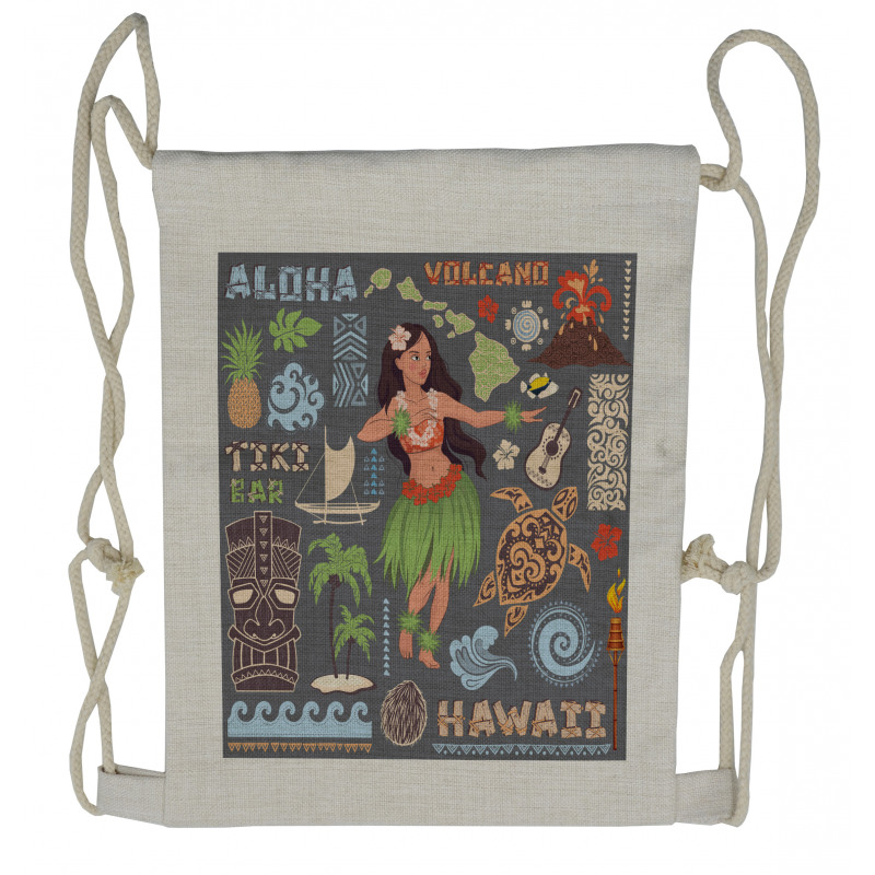 Tribal Aloha Retro Folks Drawstring Backpack