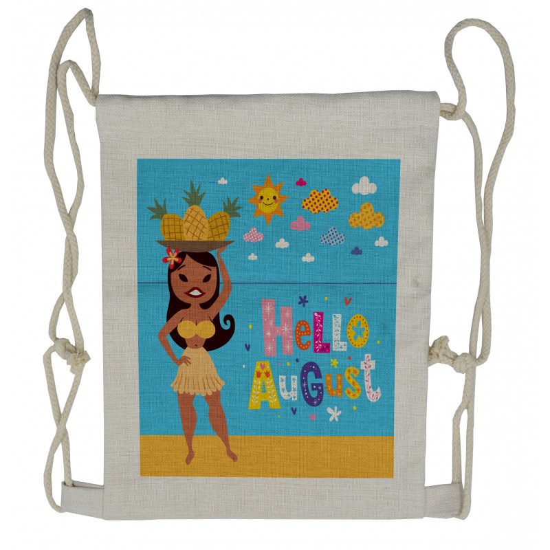 Hello August Text Sun Drawstring Backpack