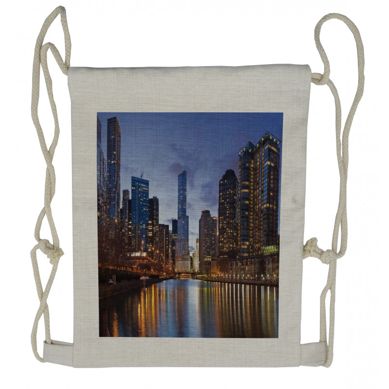 Chicago Riverside at Night Drawstring Backpack