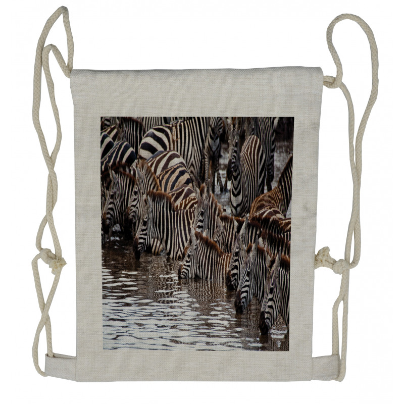 Zebra Wildebeest Herd Drawstring Backpack