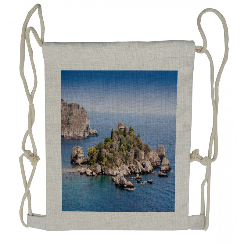 Taormina Beach Rocky Island Drawstring Backpack