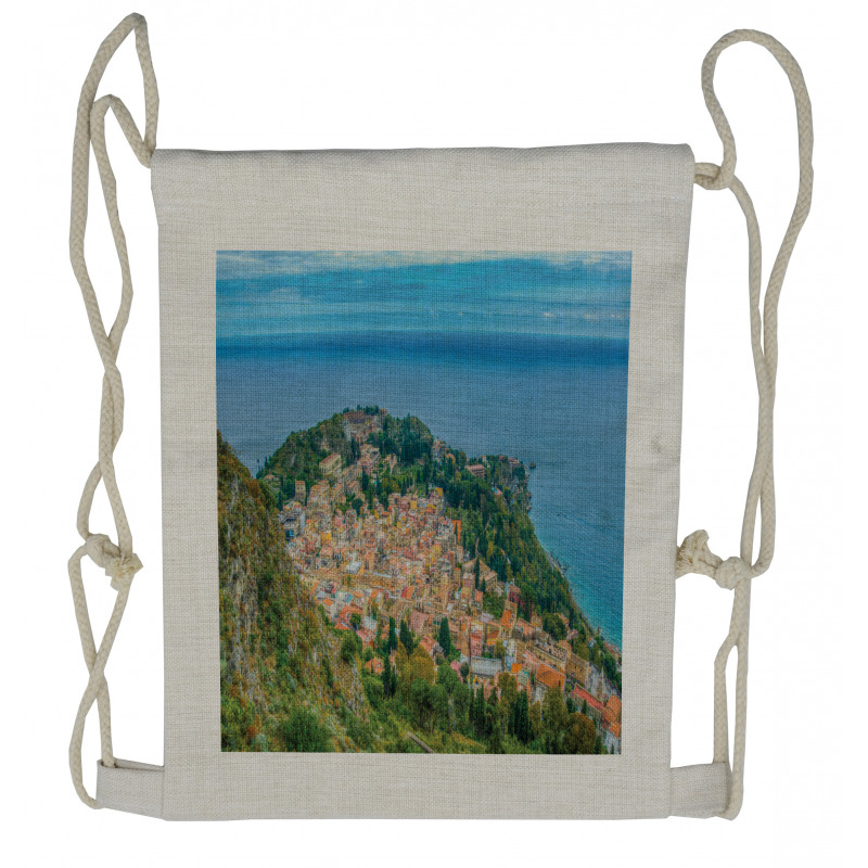 Sea Coast Town Aerial View Drawstring Backpack