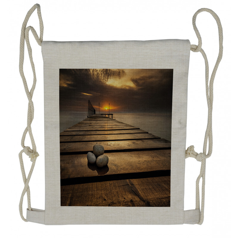 Black Sea at Dusk Pier Drawstring Backpack