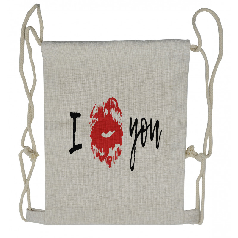 I Kiss You with Lipstick Print Drawstring Backpack