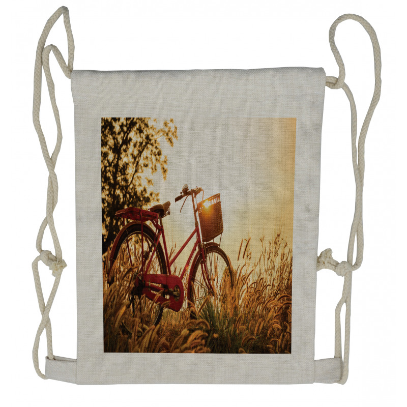 Bike in Sepia Tones Rural Drawstring Backpack