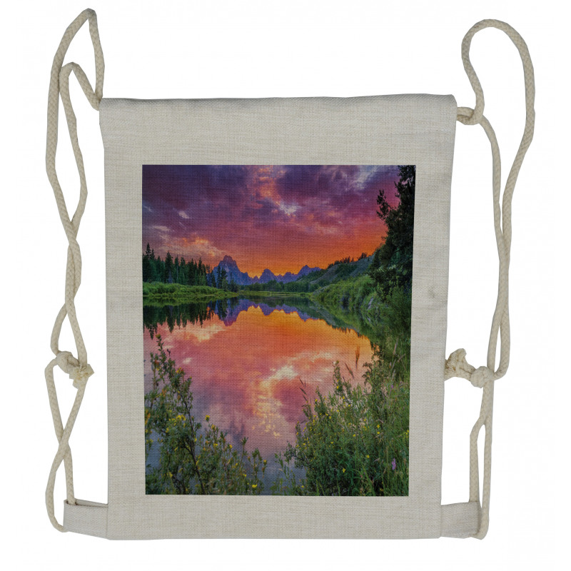 Sunset Reflection River Drawstring Backpack