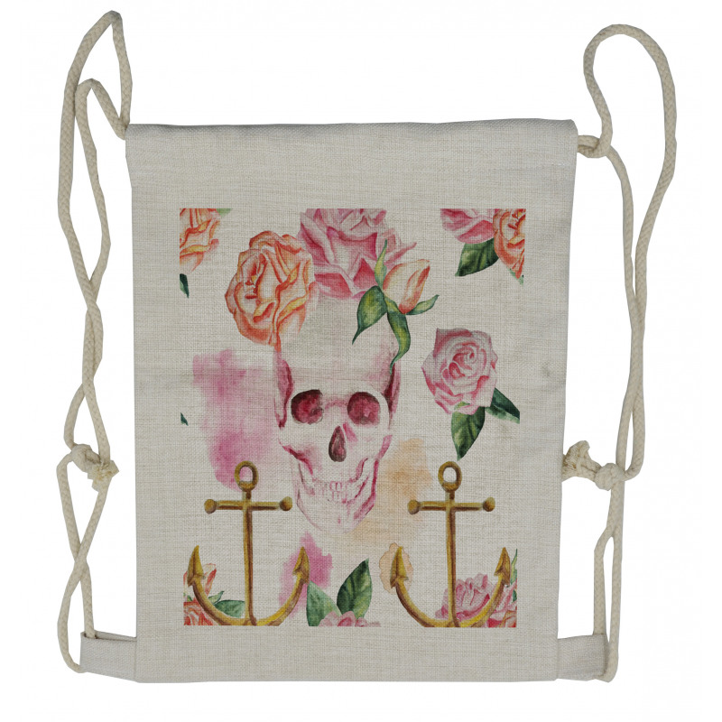 Anchor Roses Peony Art Drawstring Backpack