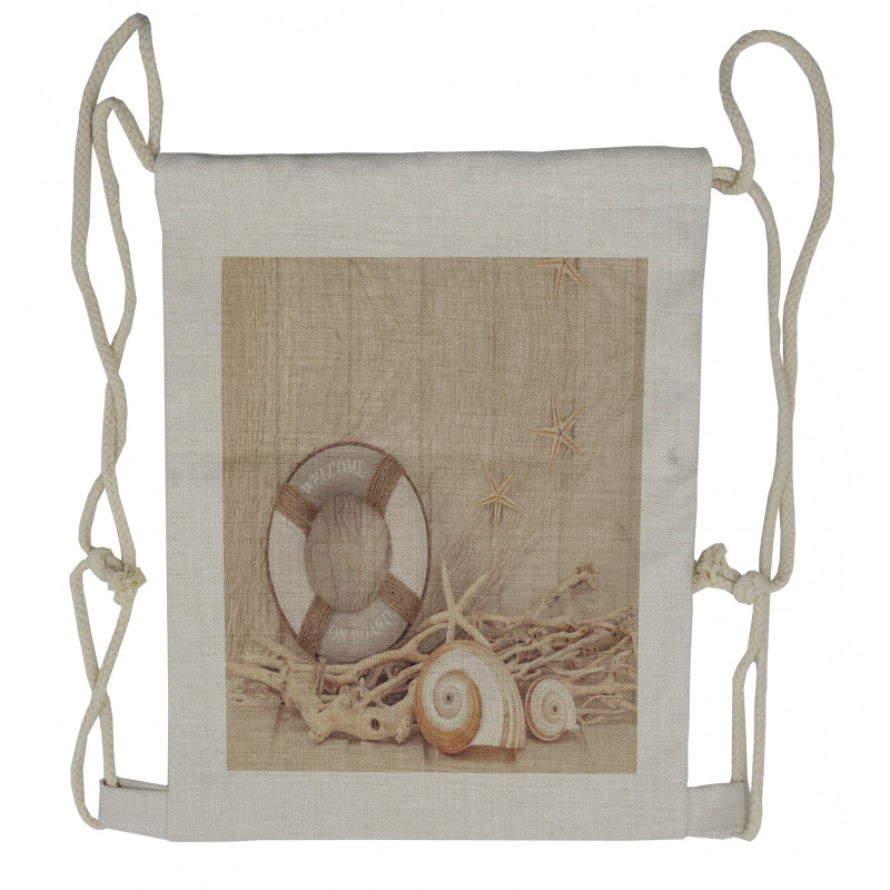 Life Buoy Wooden Sepia Drawstring Backpack