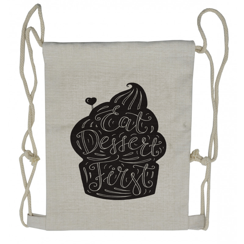 Monochrome Cupcake Doodle Drawstring Backpack