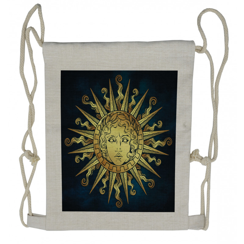 Sun with Antique Woman Face Drawstring Backpack