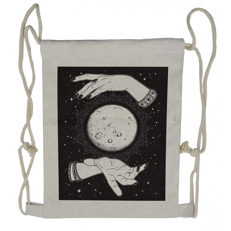 Moon in Fortune Teller Hands Drawstring Backpack