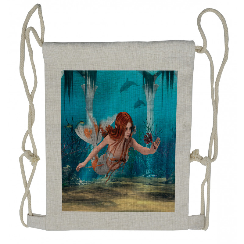 Magic Aqua Sea Lily Drawstring Backpack
