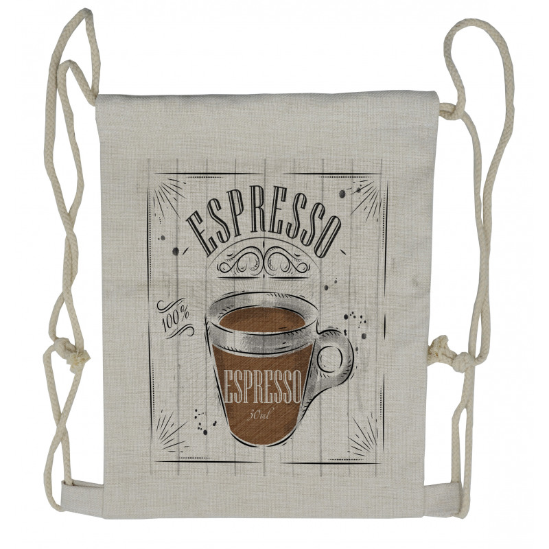 Caffeine Theme with Motifs Drawstring Backpack