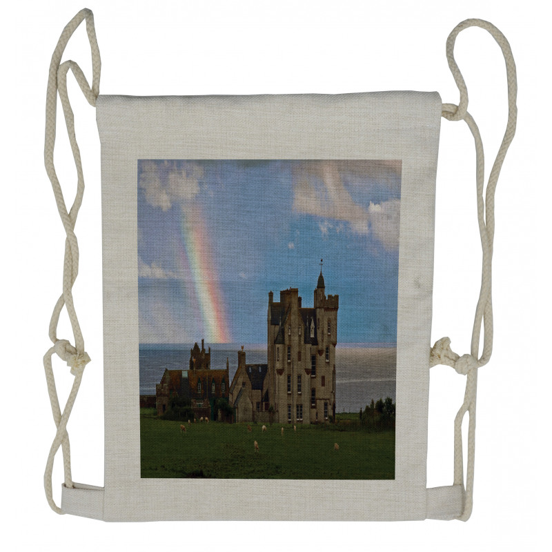 Sheep and Rainbow Castle Drawstring Backpack