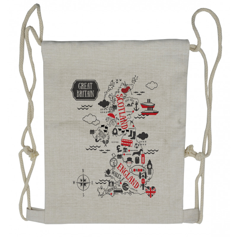 Typography with Map Doodle Drawstring Backpack