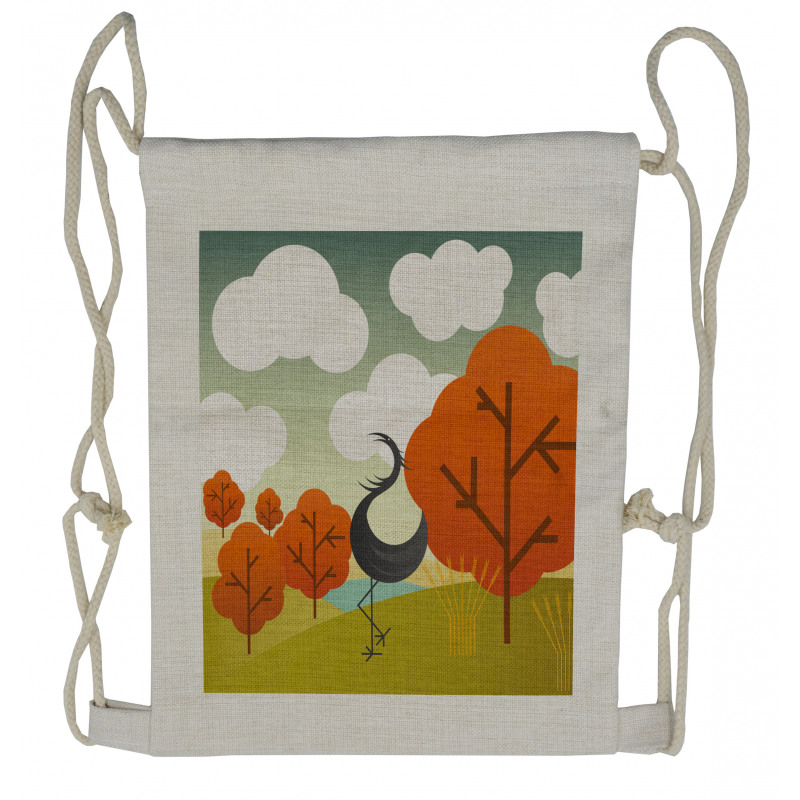 Abstract Bird Trees and Cloud Drawstring Backpack