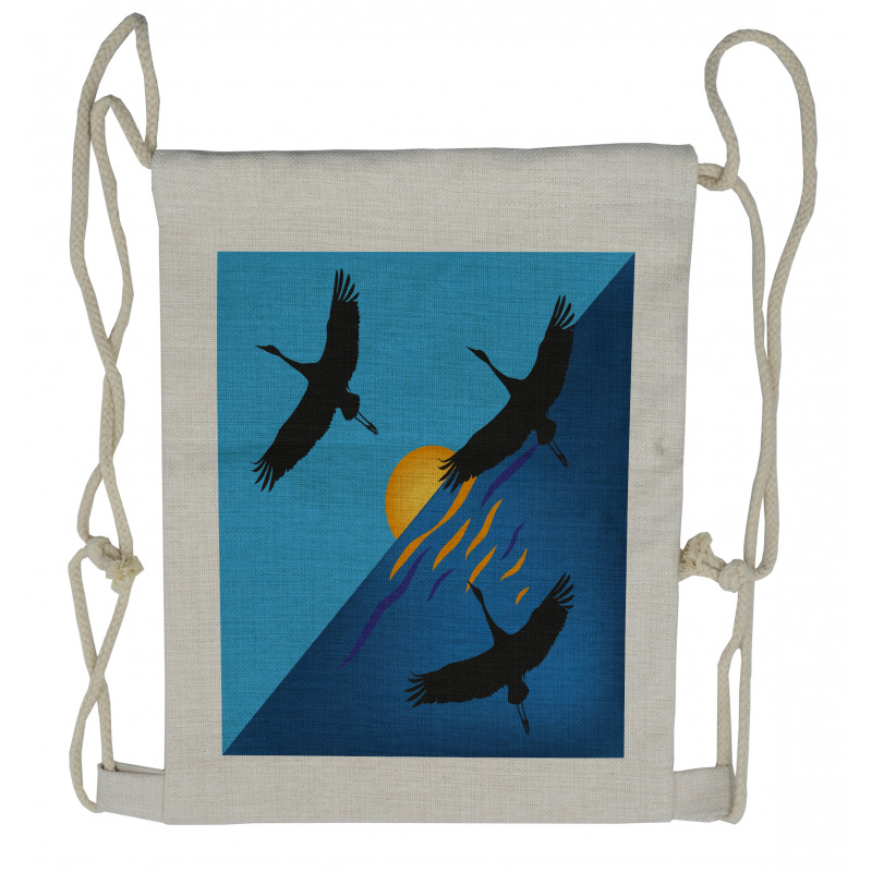 Flying Bird at Horizon Sunset Drawstring Backpack