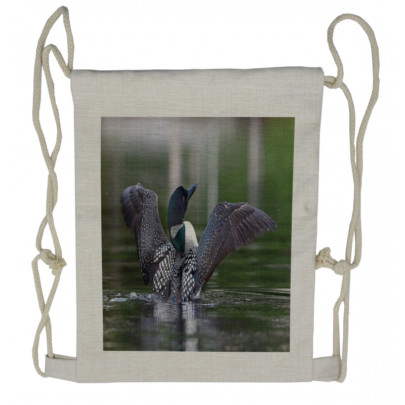 Image of Common Loon on Water Drawstring Backpack