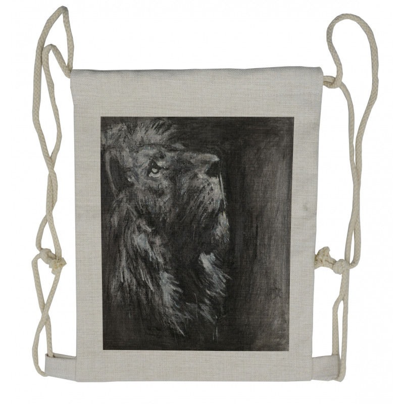 Hand Drawn View of Lion Drawstring Backpack