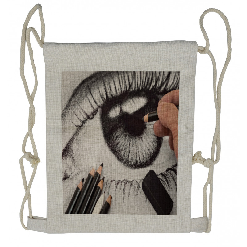 Hand Makingn Eye Sketch Drawstring Backpack