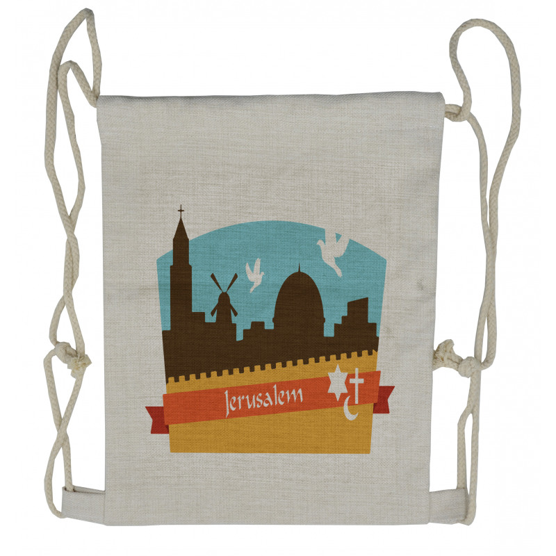 Graphical City Silhouette Drawstring Backpack