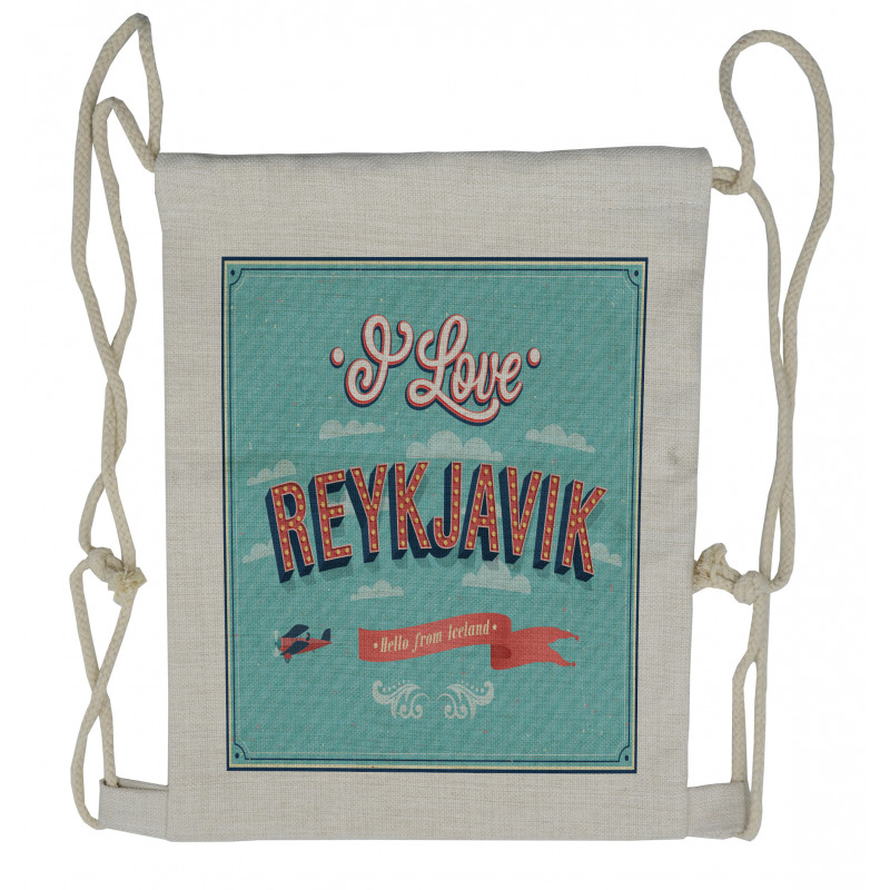 I Love Reykjavik Vintage Drawstring Backpack