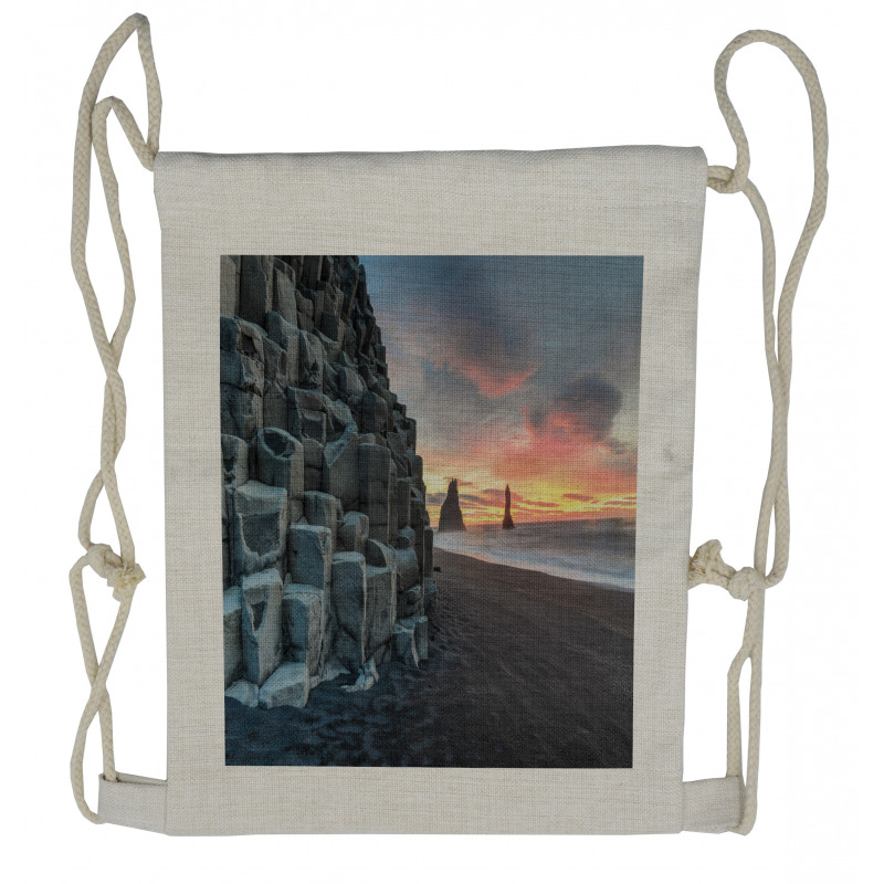 Rocky Reynisdrangar Sunrise Drawstring Backpack