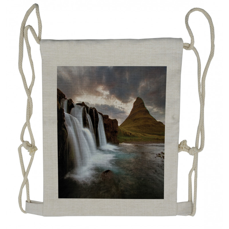 Cloudy Waterfall Volcanic Drawstring Backpack