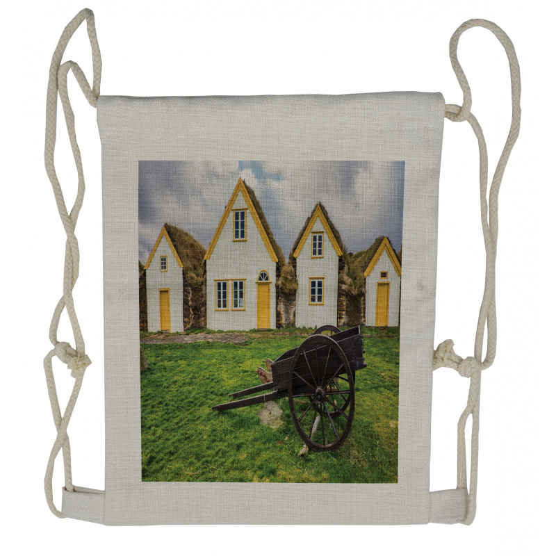 Antique Turf Viking Houses Drawstring Backpack