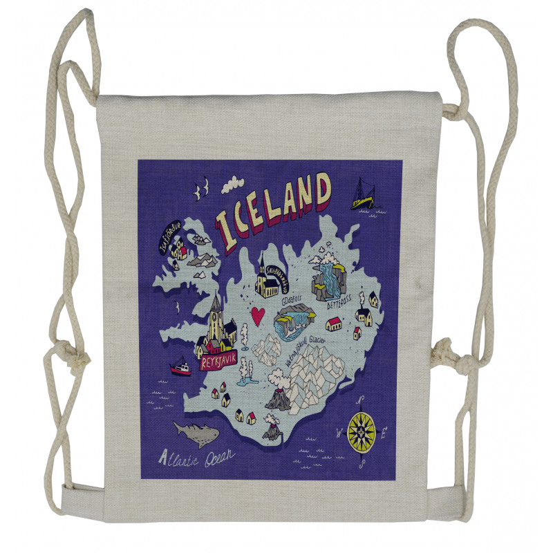 Doodle Icelandic Map Drawstring Backpack