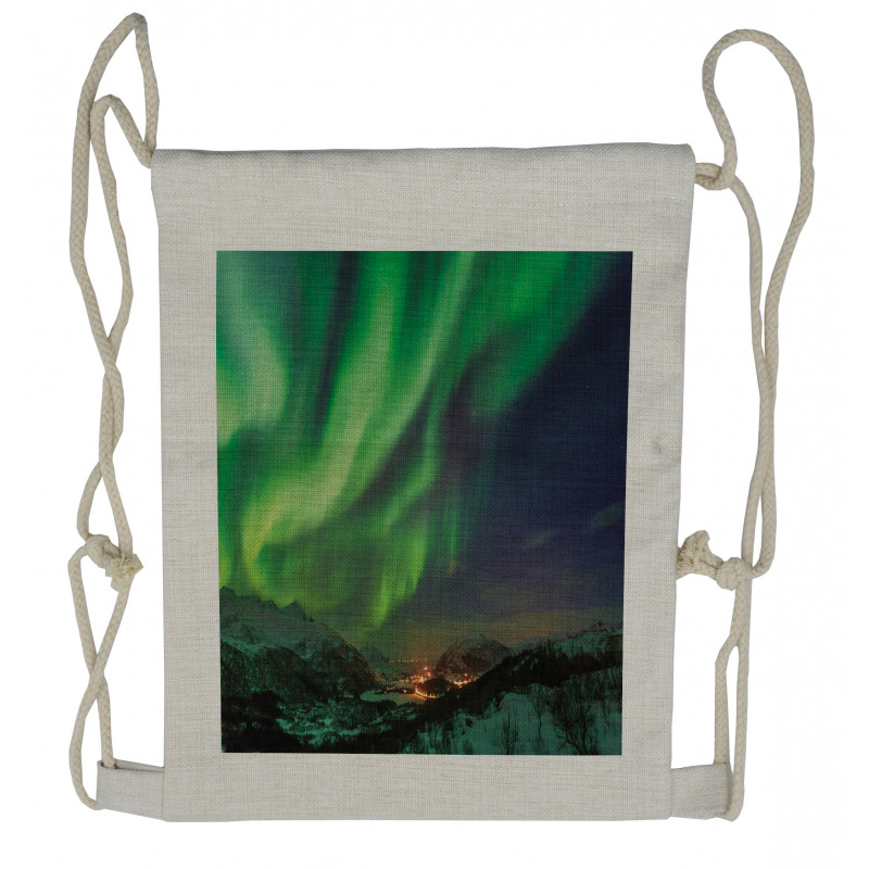 Aurora Borealis Green Tones Drawstring Backpack