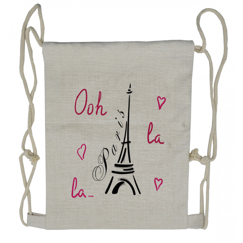 Eiffel Tower with Hearts Drawstring Backpack