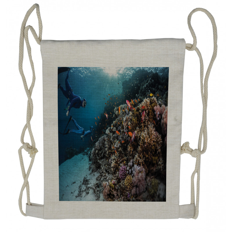 Vivid Coral Reef Blue Waters Drawstring Backpack