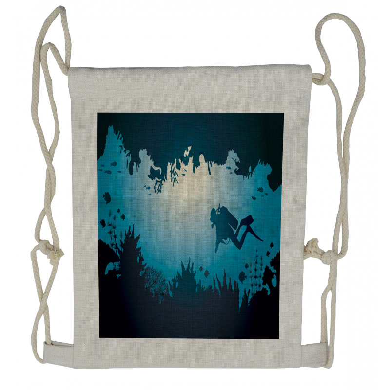 Shadowy Silhouette of Diver Drawstring Backpack