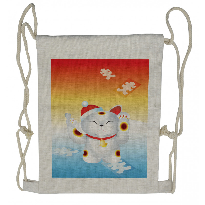 New Year Santa Cat Drawstring Backpack