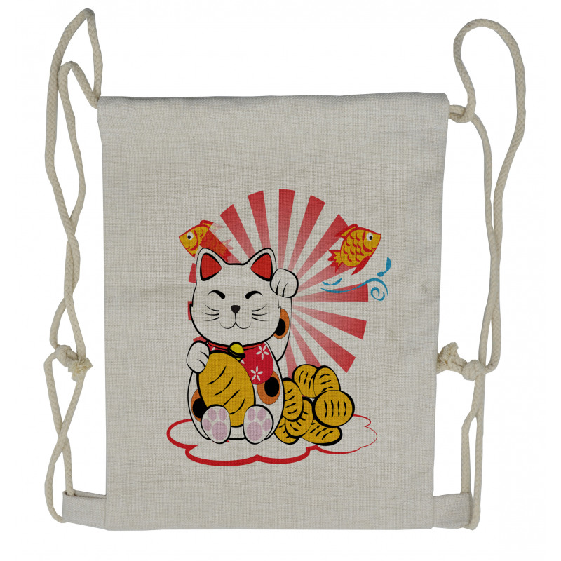 Fishbones Lucky Cat Drawstring Backpack