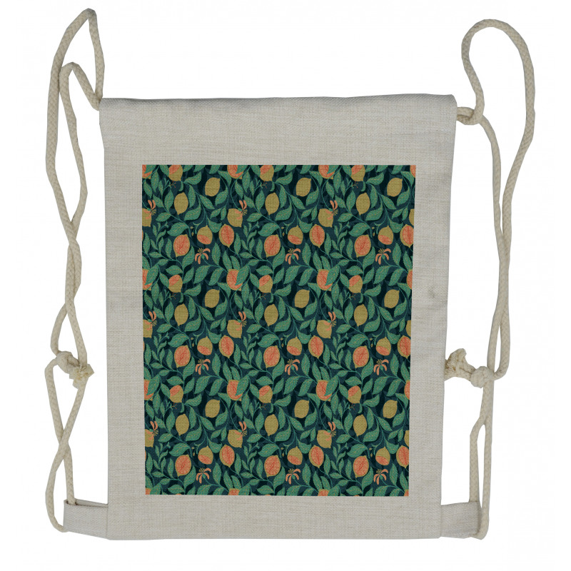 Citrus Leaf Botanical Art Drawstring Backpack