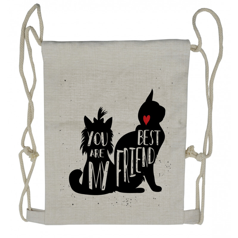 Cat and Dog Silhouette Drawstring Backpack