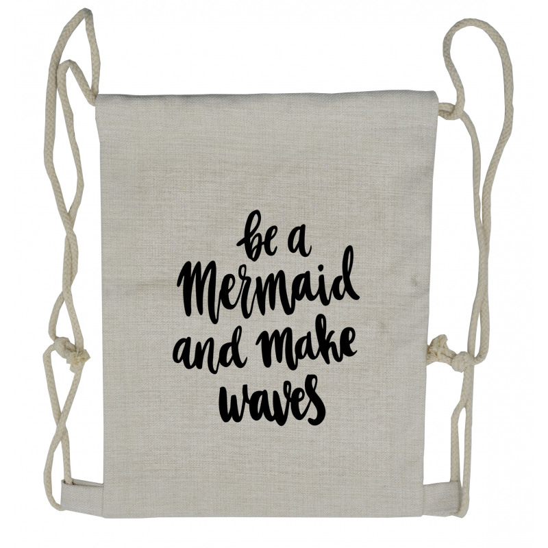 Monochrome Be a Mermaid Drawstring Backpack