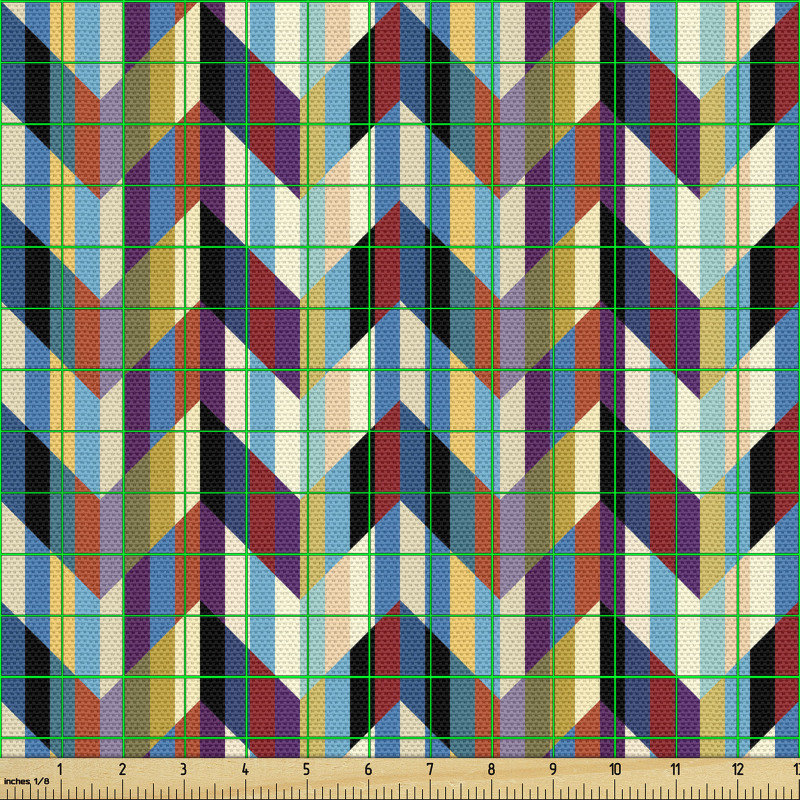 Geometrik Parça Kumaş Rengarenk Zikzaklı Desenli Çizgili Şerit