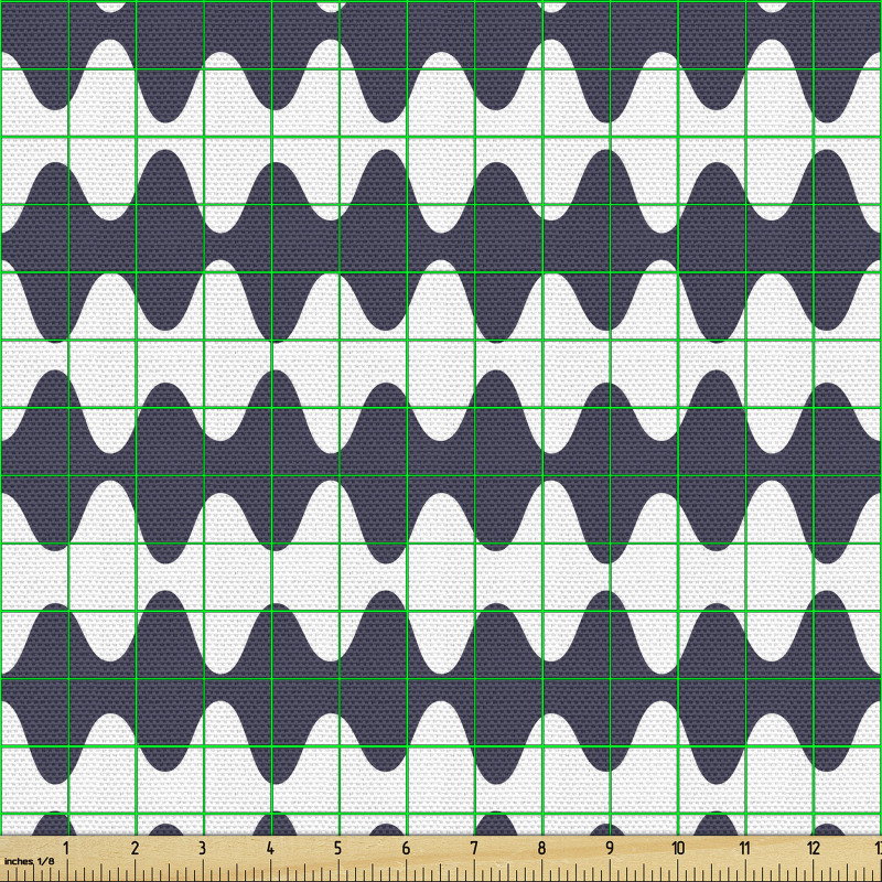 Soyut Parça Kumaş Koyu Renkli ve Beyaz Dalgalı Şeritler Desenli