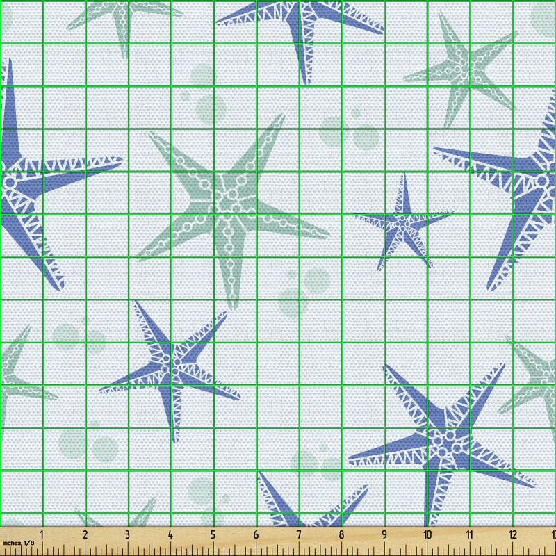 Sualtı Yaşamı Parça Kumaş Mavi Fon Üzerindeki Denizyıldızı