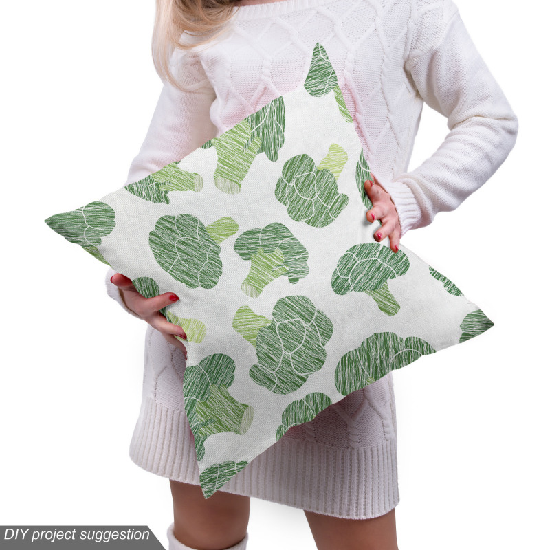 Sağlık Parça Kumaş Beyaz Fon Üzerindeki Yeşil Brokoli Desenli