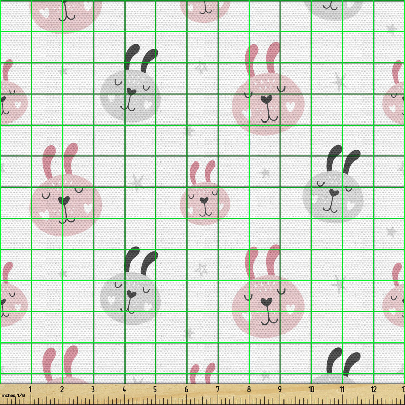 Hayvan Parça Kumaş Beyaz Fon Üzerinde Sevimli Tavşanlar Desenli