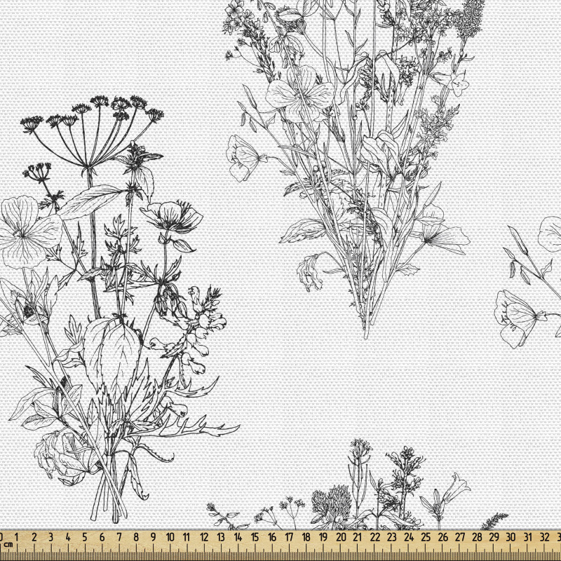 Botanik Parça Kumaş Yapraklı Çiçek Buketlerinin Eskiz Çizimi