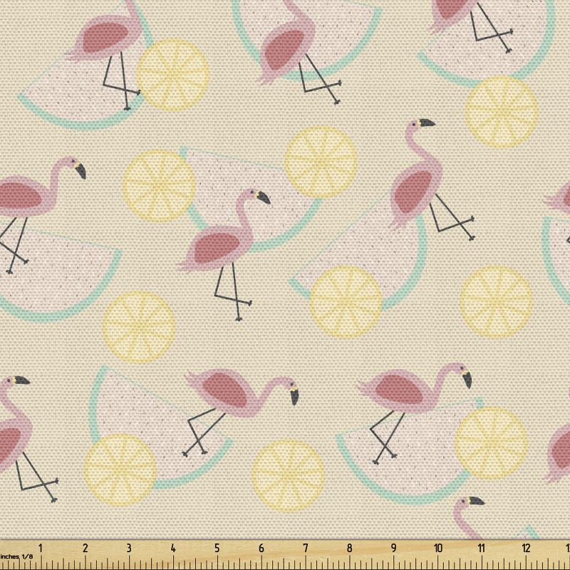 Hayvan Parça Kumaş Flamingo ve Çeşitli Meyve Dilimleri Çizimi