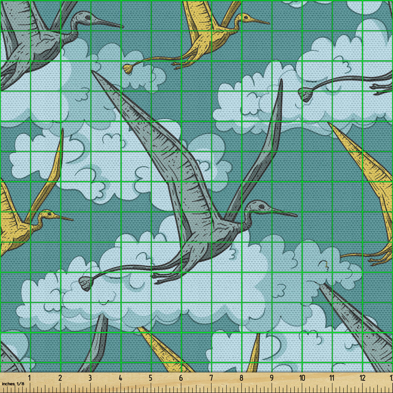 Hayvan Parça Kumaş Tekrar Eden Kanatlı Uçan Dinozor Çizimleri