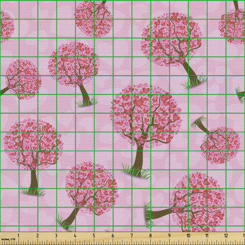 Botanik Parça Kumaş Kalplerle Dolu Arka Plan Üzerinde Ağaçlar