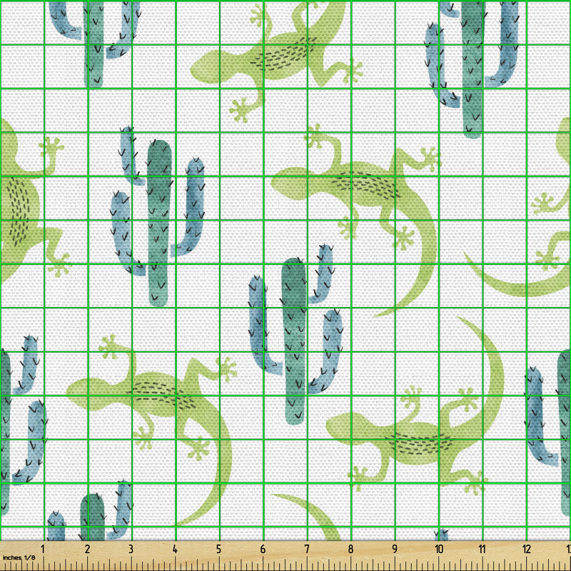 Hayvan Parça Kumaş Kaktüslerin Arasında Kertenkele Çizimleri