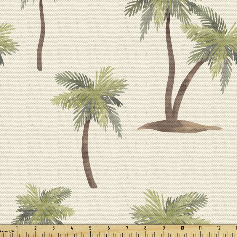 Egzotik Parça Kumaş Sade Fon Üzerindeki Palmiye Ağacı Desenli